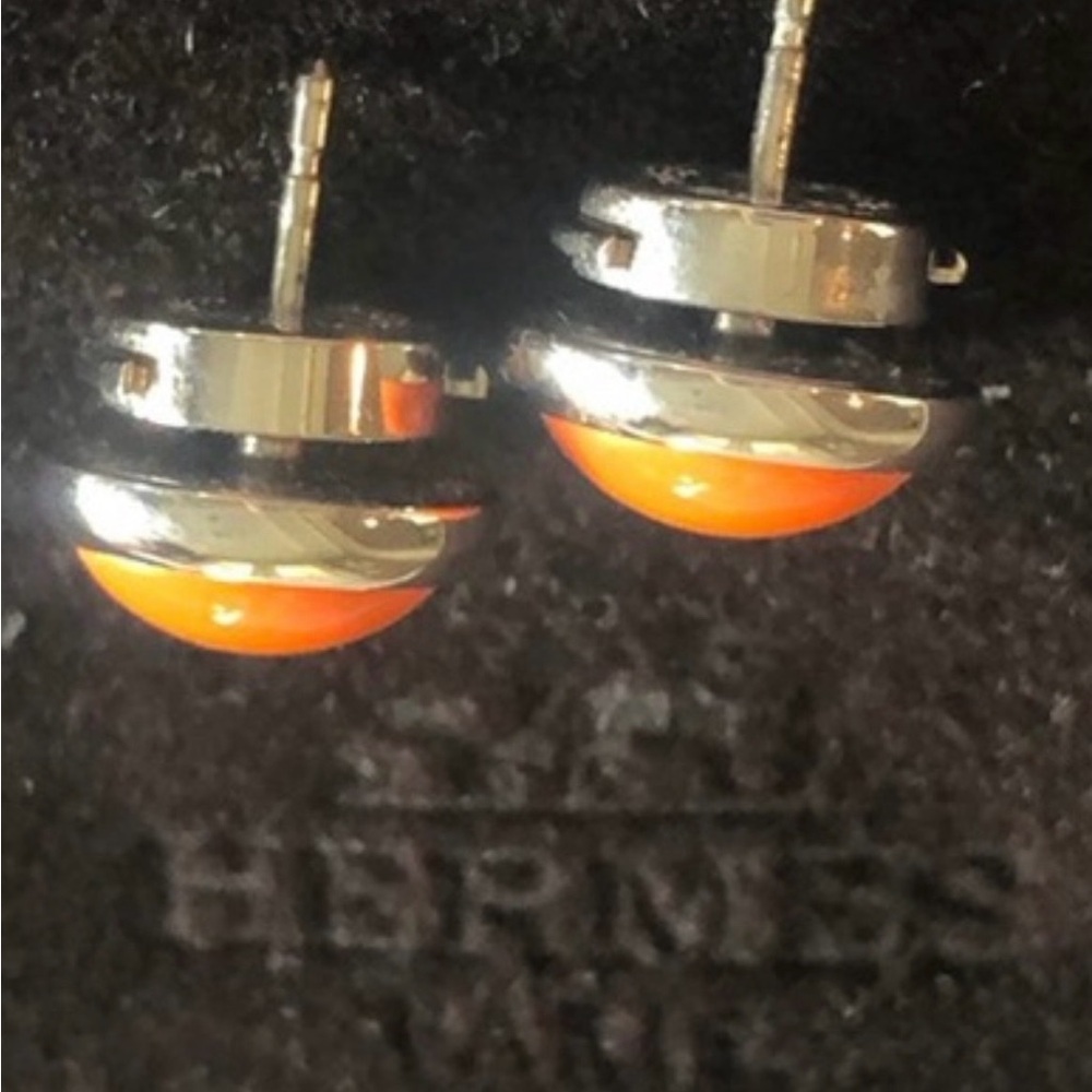 Hermes Herms Orange Post Eclipse Earrings Guarant… - image 6